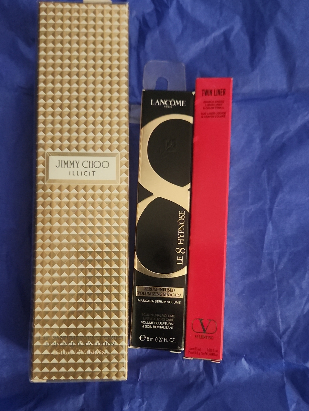 Jimmy Choo Illicit Body Lotion, Lancome Hypnose Mascara, Valentino Twin  Liner